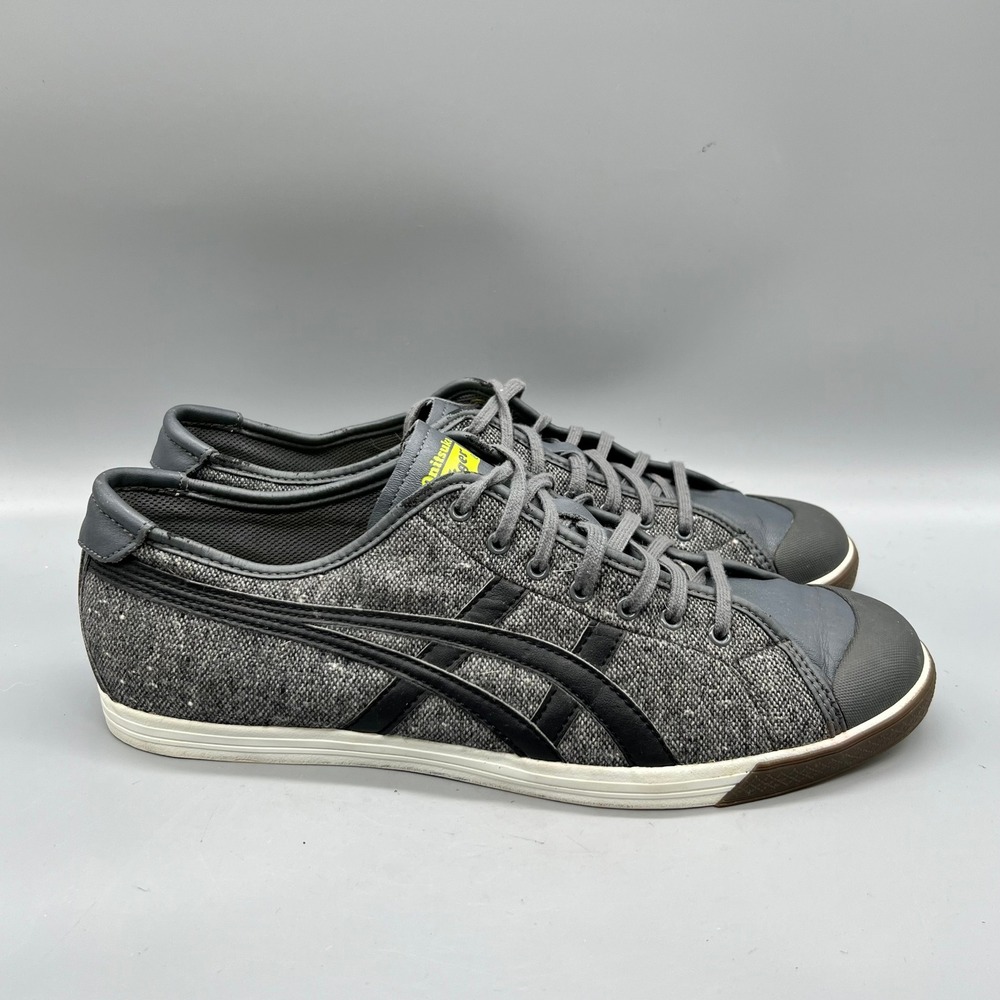 Onitsuka Tiger Shoes Mens 9.5 Gray Tweed Leather Low Top Lace Up Sneakers Casual